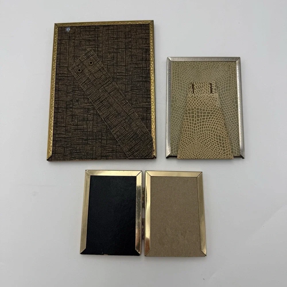 Lot 3 Vintage Gold Metal Picture Frame Ornate Bifold Wall Gallery Table Stand